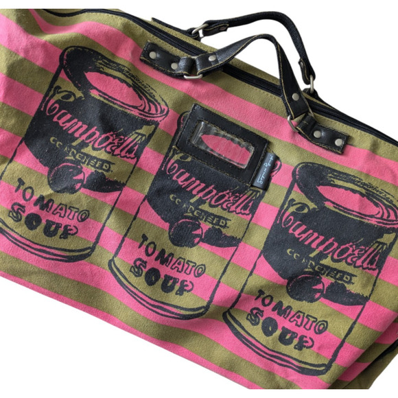 Andy Warhol x Loop Campbell Soup Pink Striped Large Duffel Bag Travel Pop Art - Picture 6 of 16